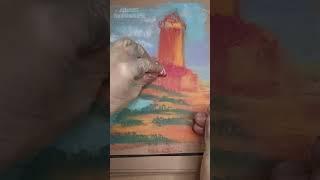 Маякмасляной пастельюРисую двумя рукамиЧеллендж день №6 #painting #smltart #oilpastel #drawing