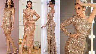 MODA MUJER/TENDENCIA 2022/HERMOSOS OUTFITS/LOOKS CON VESTIDOS COLOR DORADO/ELEGANTES Y SOFISTICADOS