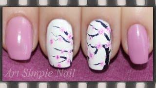 Маникюр "Сакура" акриловыми красками | Sakura Nails (Cherry Blossom)