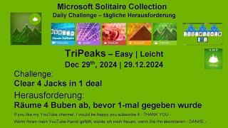 Solitaire Daily Challenges | TriPeaks - Easy | Dec 29th, 2024