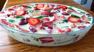 Gelatin and 3 milks with strawberries. Very delicious dessert.