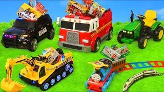 Fire Truck, Tractor, Excavator, Police & Train Ride On Cars