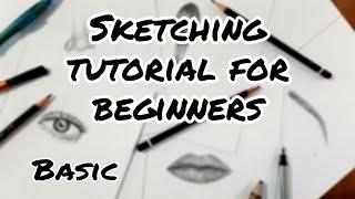 Basic sketching tutorial for beginners | How to draw eyes, lips, hair, nose and eyebrow step by step