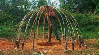 20 days to build survival shelter in the tropical rainforest, Solo bushcraft - Cacth and cook