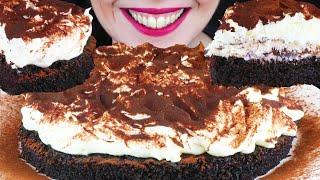 DARK CHOCOLATE CAKE WITH WHIPPED CREAM FROSTING  | ASMR Eating Sounds | No Talking Mukbang - 먹방