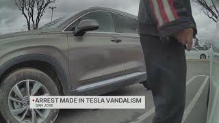 Man vandalizes Tesla in San Jose parking lot