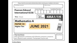 IGCSE Mathematics June 2021 - 4MA1/1H