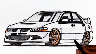 How to Draw a Mitsubishi Lancer Evolution Car - Step by Step Easy