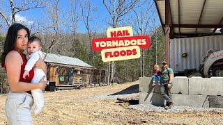 WOODYS OFF GRID CABIN , fixing drainage around our solar shipping container__tornadoes & flooding