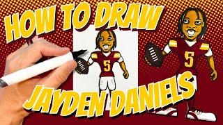 How to Draw Jayden Daniels for Kids - Washington Commanders NFL Football Player