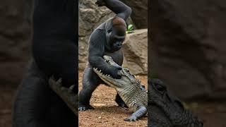 Crocodile Gives Up… Gorilla Too Powerful!