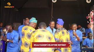 MOMENT KOLLINGTON AYINLA PROSTRATES FOR KING SUNNY ADE ON STAGE AT BOLAJI KASSIM'S 50TH BIRTHDAY