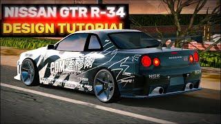 TUTORIAL: HOW TO MAKE NISSAN GTR R-34 DRIFT STYLE LIVERY DESIGN | CAR PARKING MULTIPLAYER NEW UPDATE