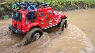 Rubicon offroad and muddy in extreme water, 1/10 scale rc car crawling #53