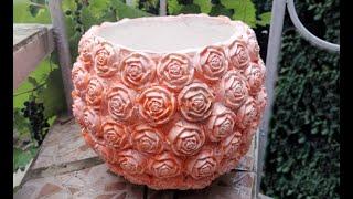 Шикарный вазон для дачи, веранды или балкона своими руками| Beatiful flower pot from gipsum