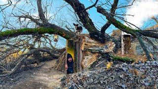 Building a secret shelter under an incredibly huge fallen tree for survival | Warm dugout