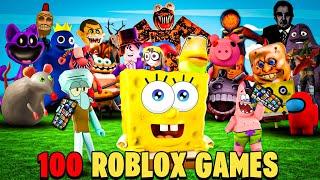 SpongeBob Plays ANOTHER 100 ROBLOX GAMES!!