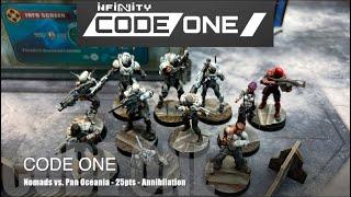 Infinity: CODE ONE Battle Report - Pan Oceania vs. Nomads