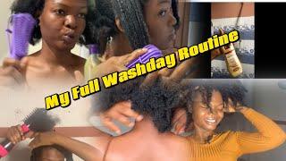 MOST REALISTIC WASHDAY ROUTINE  (Prepoo with okra water) + Deep Condition and Steam + Blow Drying