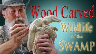 Wood Carved Alligator Swamp Wildlife Carving