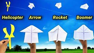 top 4 new flying paper helicopter, best paper plane, 4 new flying notebook plane, rocket, arrow, toy