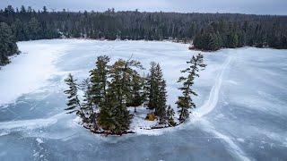 Solo Hot Tent Camping and Ice Fishing On A Frozen Island