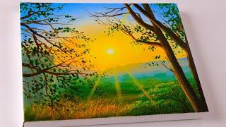 Sunrise painting easy to paint | Acrylic Landscape Painting Tutorial