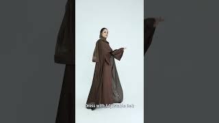 Loriya Modest Dress Satin Abaya Muslim Women Dress with Adjustable Belt and Chiffon Cape Set#abaya