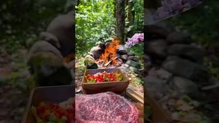 Steak tacos with mango salsa, grilled over live fire after a short hike with the kids 