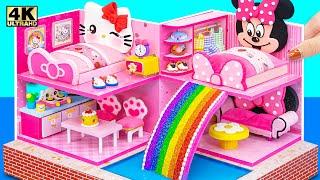 Make Hello Kitty House with 2 Cute Bedroom, Purple Room for Minnie - DIY Miniature Cardboard House