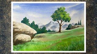 Easy scenery painting for beginners with watercolor