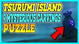 All 9 Mysterious Carvings Puzzle in Tsurumi Island : Thunderbird's Statue Locations | Genshin Impact