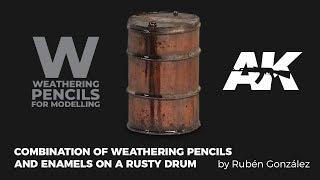 Combination of Weathering Pencils and Enamels on a rusty drum