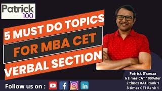 5 must do topics for MBA CET Verbal Section | MBA CET 2025 | CET Preparation | Patrick Dsouza