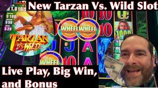 Live Play, Big Win, and Wheel Bonus on New Slot Tarzan Vs. Wild