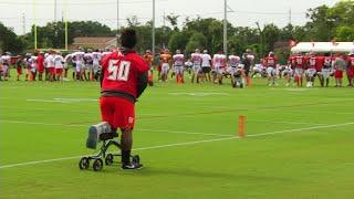 Bucs Vita Vea at camp on scooter