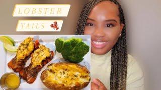 How to Make Lobster Tails/ Super Easy Baked Lobster Tail/ Loaded Potato/ Broccoli/ Grocery Shopping