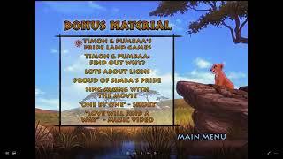 The Lion King II: Simba's Pride UK DVD Menu Walkthrough 2004