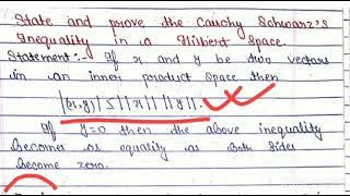 State and prove the Cauchy Schwartz's inequality in a Hilbert space|#bscmathvvitheorem#| bscpaper6