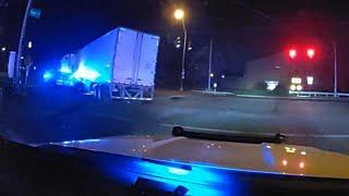 Dashcam video shows man leading Columbus officers on a chase in a semi, hitting cruiser