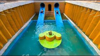 100Days Building Summer Holiday Water Slide Park into Underground Swimming Pool House