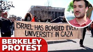 PRO-PALESTINIAN protesters gather at UC BERKELEY to demand RELEASE of MAHMOUD KHALIL