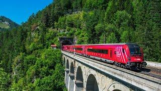 Trains in Austria 2023. Summer at the Semmeringbahn.