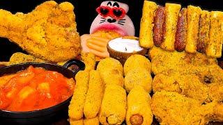 SUB| Rosé Tteokbokki, Cheese Bomb Chicken, Cheese Sausage! ASMR Mukbang Eating Show :)