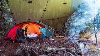 CAMPING in RAIN and SNOW - Freezing Solo Mountain Tent Camp