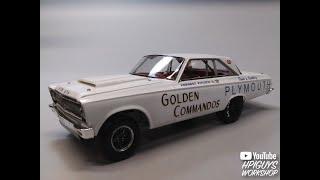 1965 Plymouth Satellite A/FX Golden Commandos Altered Wheelbase 1/25 Scale Model Kit Build Review