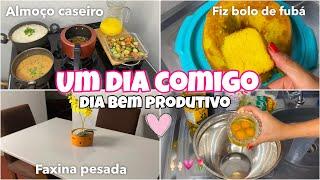 VLOG: UM DIA COMIGO BEM PRODUTIVO | faxina na casa, almoço caseiro, bolo de fubá