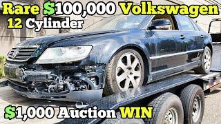 I Bought a Totaled Volkswagen Phaeton W12 at Auction for $1,000! Then a Forklift SMASHED Into It!