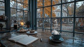 Rainy Autumn Cafe Ambience with Smooth Jazz Relaxing Music & Rain Sounds for Work, Relax, Study ️