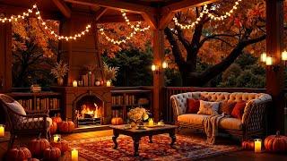 Exquisite Jazz and Fireplace Sounds In Cozy Autumn Porch Ambience  Jazz for Magical Fall Evening